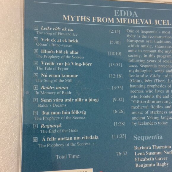 Sequentia CD Edda Myths From Medieval Iceland 1999 Used Early Music Ensemble - Picture 9 of 12